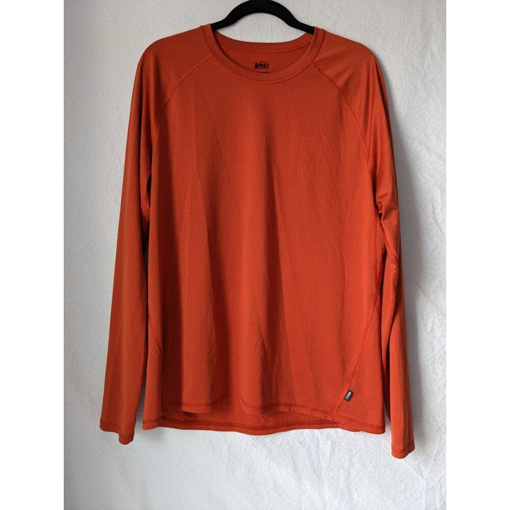 REI Co-op Long-Sleeve T-Shirt Men’s Large Orange Base Layer Athletic Fitness Run